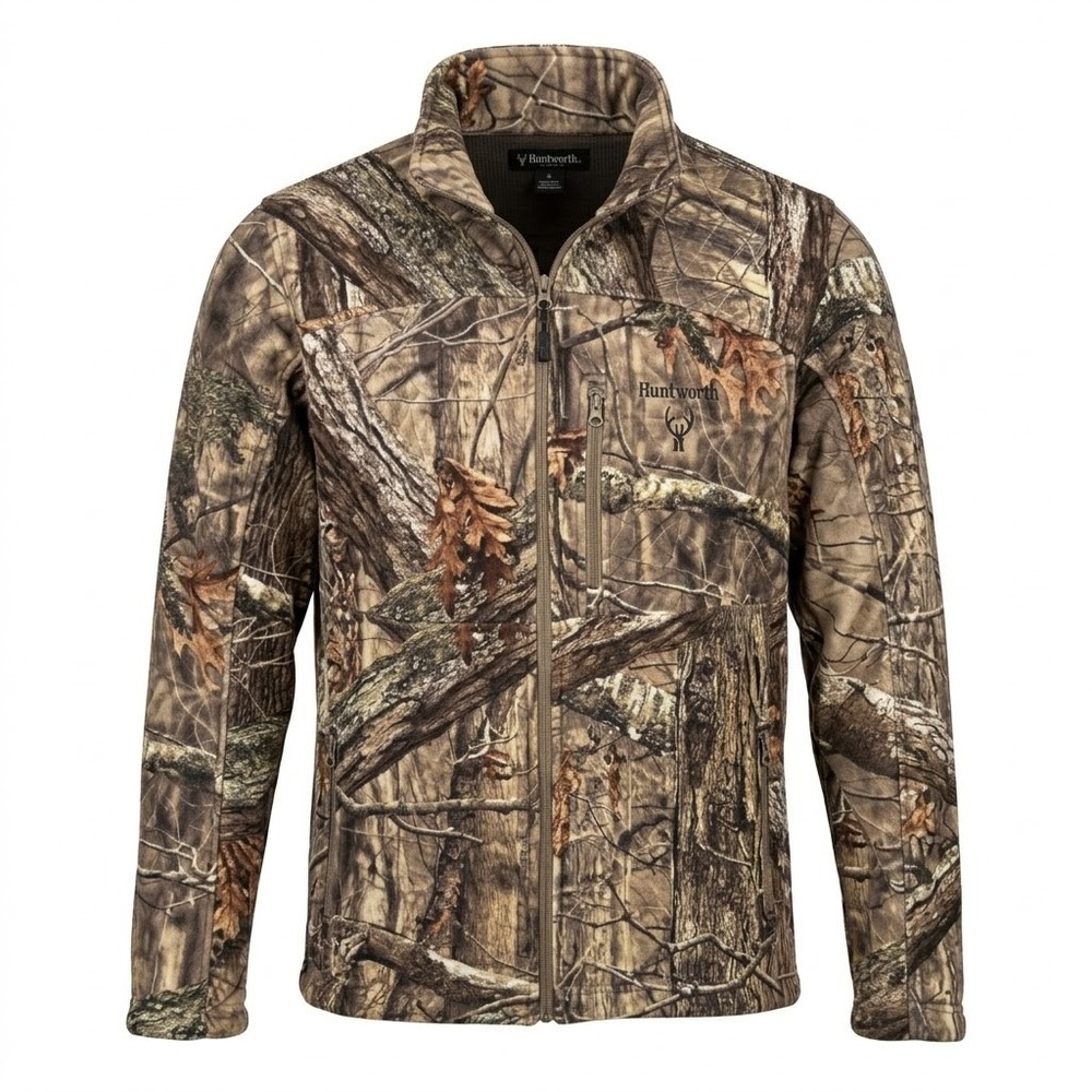 Huntworth Mens Camo Full Zip Fleece Jacket Large Oak Tree 9132-HDN Brown L